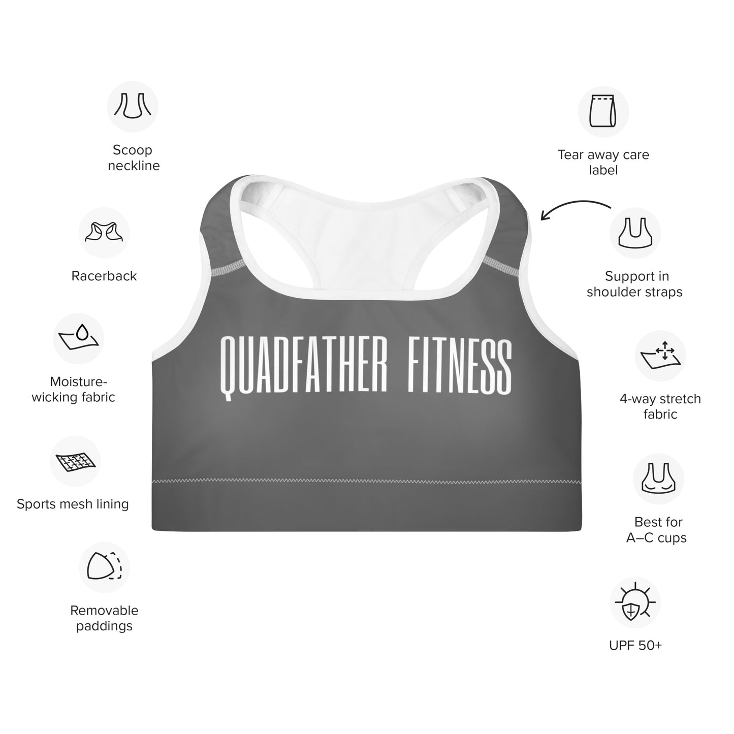 Charcoal Grey Padded Sports Bra